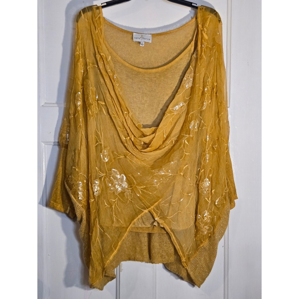 Berek France Mustard Embroidered Draped Blouse